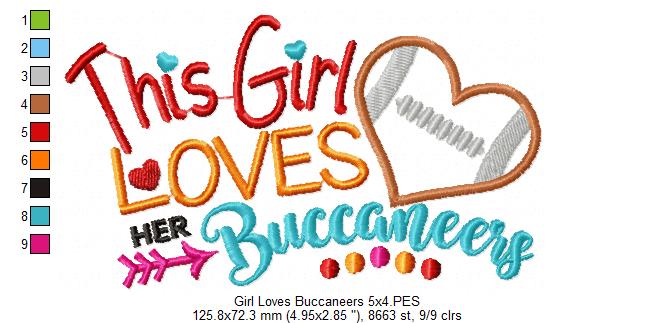 This Girl Loves Buccaneers Football - Appliqué - Machine Embroidery Design