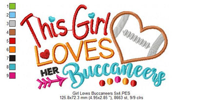This Girl Loves Buccaneers Football - Appliqué - Machine Embroidery Design