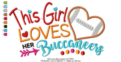 This Girl Loves Buccaneers Football - Appliqué - Machine Embroidery Design