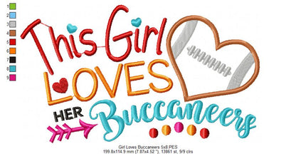 This Girl Loves Buccaneers Football - Appliqué - Machine Embroidery Design
