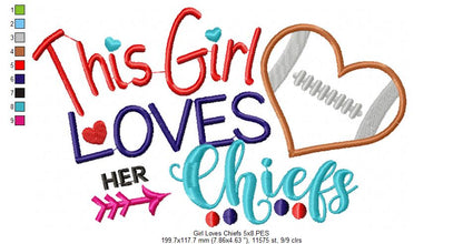 This Girl Loves Her Chiefs – Appliqué – Machine Embroidery Design