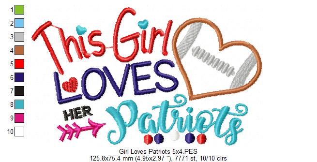 This Girl Loves Her Patriots – Appliqué – Machine Embroidery Design
