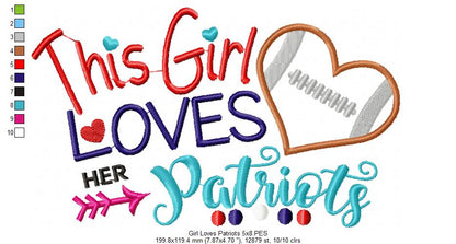 This Girl Loves Her Patriots – Appliqué – Machine Embroidery Design
