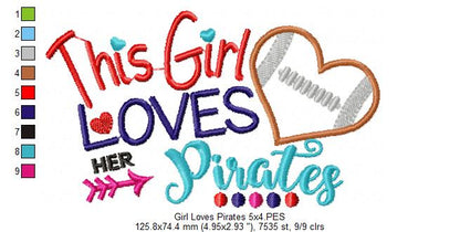 This Girl Loves Her Pirates Football Heart - Appliqué - Machine Embroidery Design