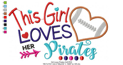 This Girl Loves Her Pirates Football Heart - Appliqué - Machine Embroidery Design