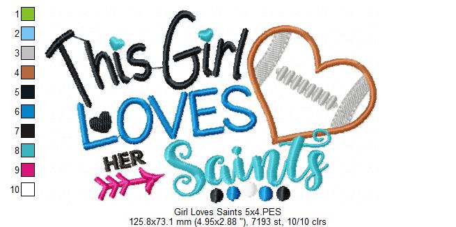 Saints Football Heart - Applique - Machine Embroidery Design