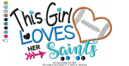 Saints Football Heart - Applique - Machine Embroidery Design
