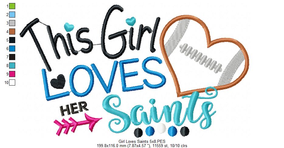 Saints Football Heart - Applique - Machine Embroidery Design