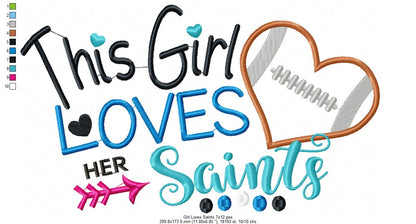 Saints Football Heart - Applique - Machine Embroidery Design