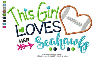 This Girl Loves Seahawks Football - Appliqué - Machine Embroidery Design