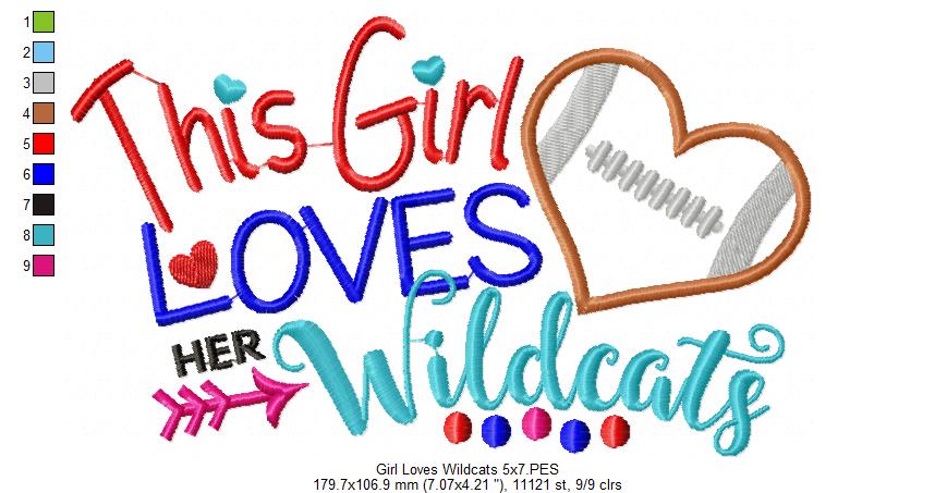 This Girl Loves Her Wildcats - Appliqué - Machine Embroidery Design
