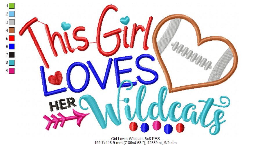This Girl Loves Her Wildcats - Appliqué - Machine Embroidery Design