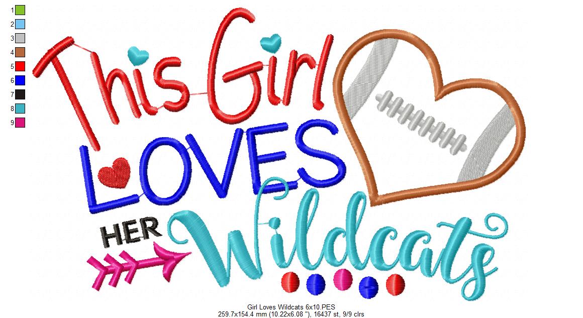 This Girl Loves Her Wildcats - Appliqué - Machine Embroidery Design