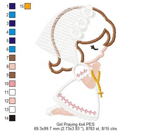 Girl Praying First Communion - Applique Embroidery