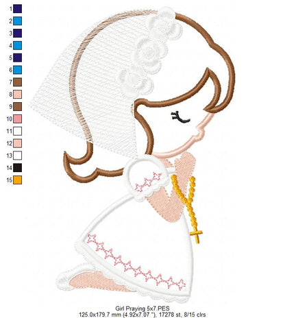 Girl Praying First Communion - Applique Embroidery