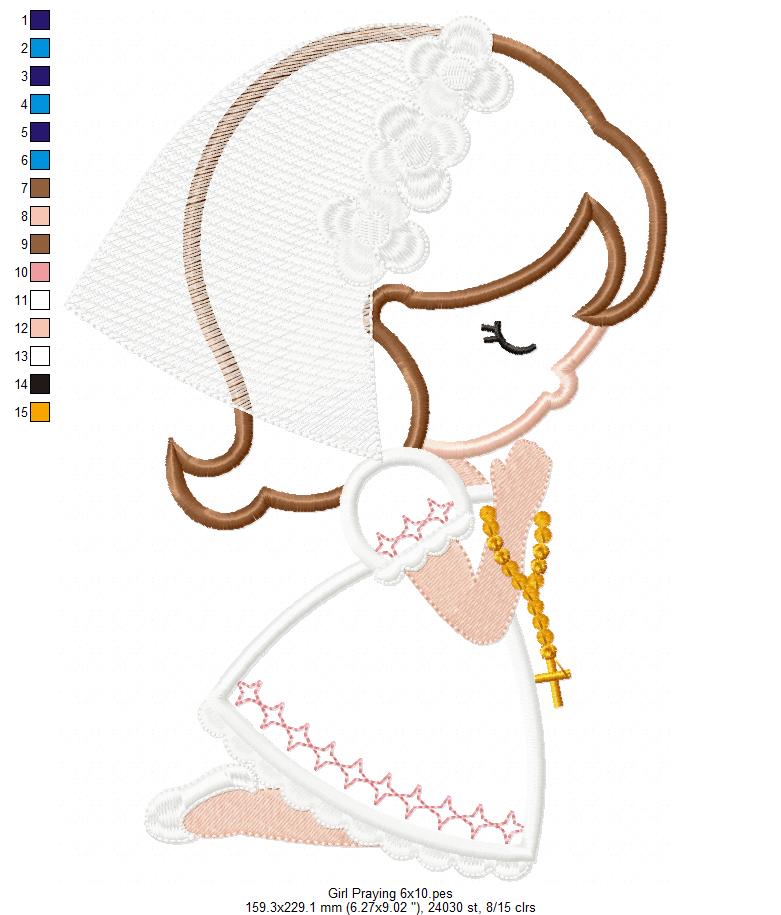 Girl Praying First Communion - Applique Embroidery