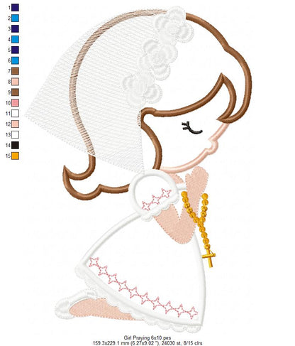 Girl Praying First Communion - Applique Embroidery