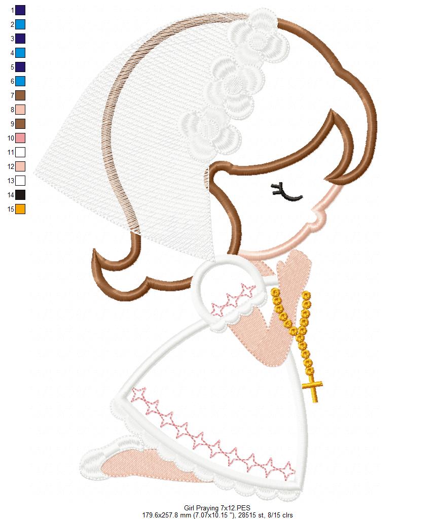 Girl Praying First Communion - Applique Embroidery