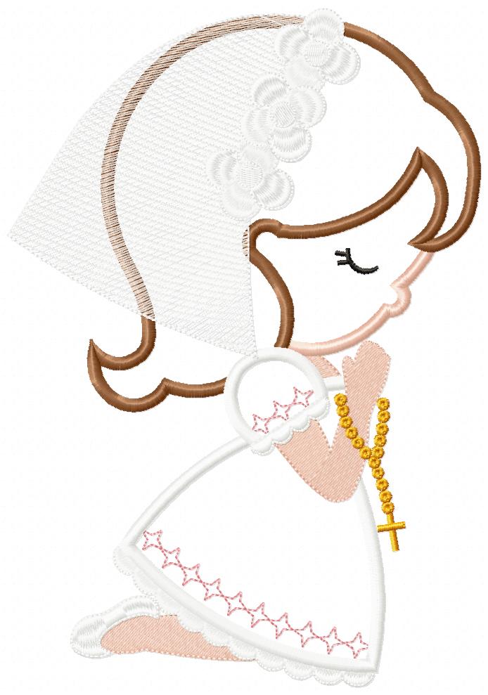 Girl Praying First Communion - Applique Embroidery