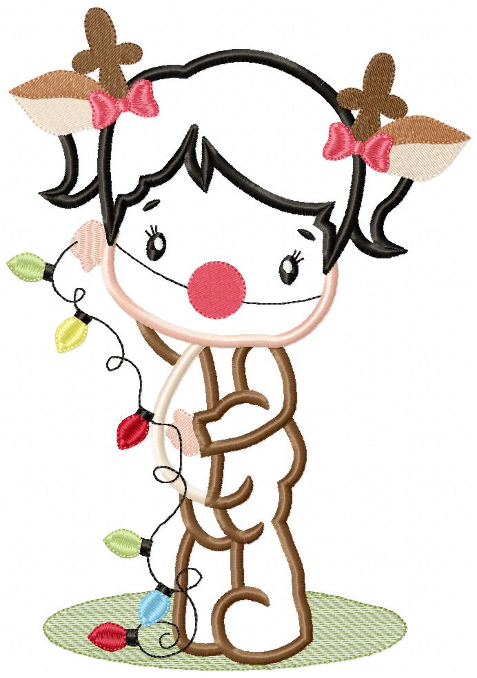 Girl Reindeer and Christmas Lights - Applique