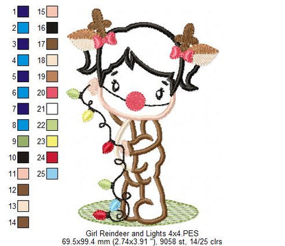 Girl Reindeer and Christmas Lights - Applique