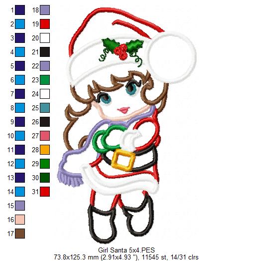 Christmas Santa Girl - Applique - Machine Embroidery Design