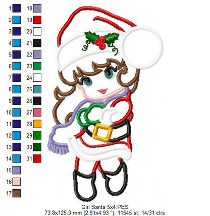 Christmas Santa Girl - Applique - Machine Embroidery Design