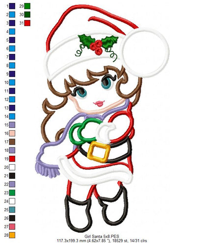 Christmas Santa Girl - Applique - Machine Embroidery Design