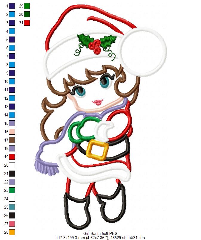 Christmas Santa Girl - Applique - Machine Embroidery Design