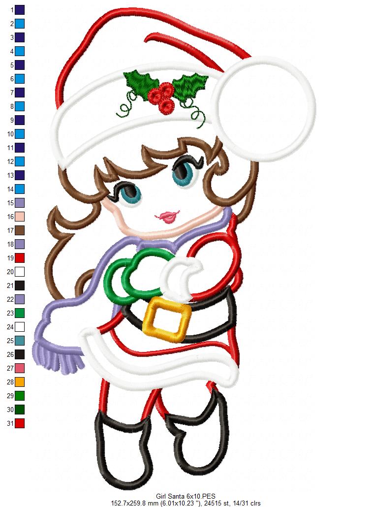 Christmas Santa Girl - Applique - Machine Embroidery Design