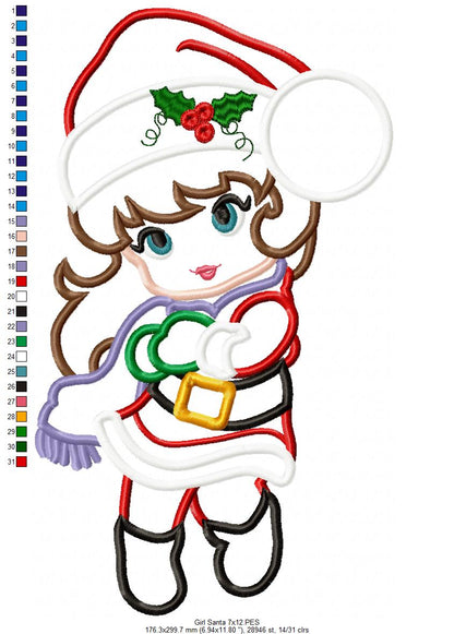 Christmas Santa Girl - Applique - Machine Embroidery Design