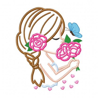 Girl Smelling Flowers - Applique