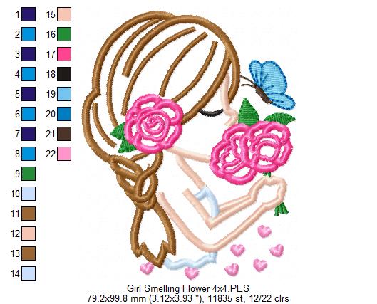 Girl Smelling Flowers - Applique