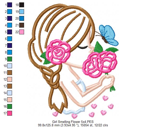 Girl Smelling Flowers - Applique