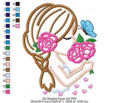 Girl Smelling Flowers - Applique