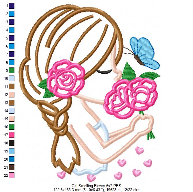 Girl Smelling Flowers - Applique