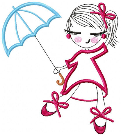 Swirly Girl and Umbrella - Applique Embroidery