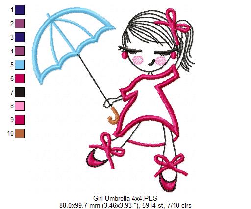 Swirly Girl and Umbrella - Applique Embroidery