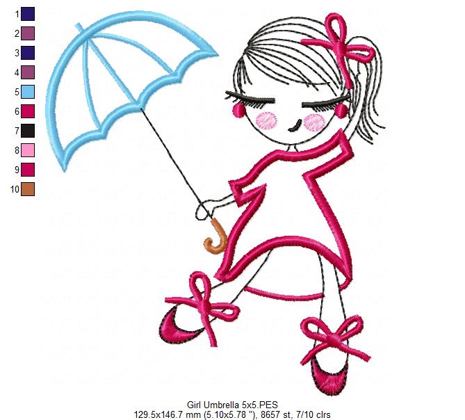 Swirly Girl and Umbrella - Applique Embroidery