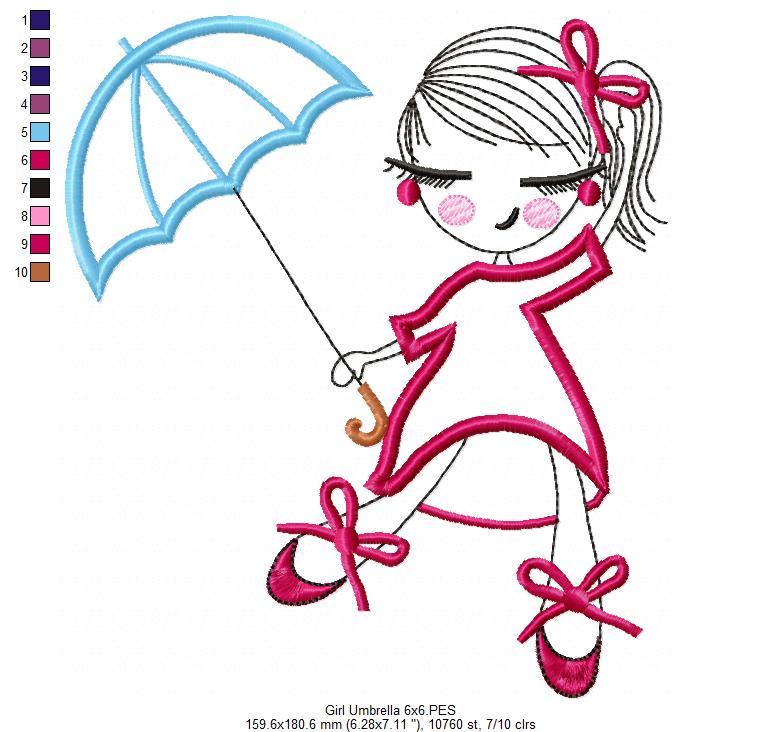 Swirly Girl and Umbrella - Applique Embroidery