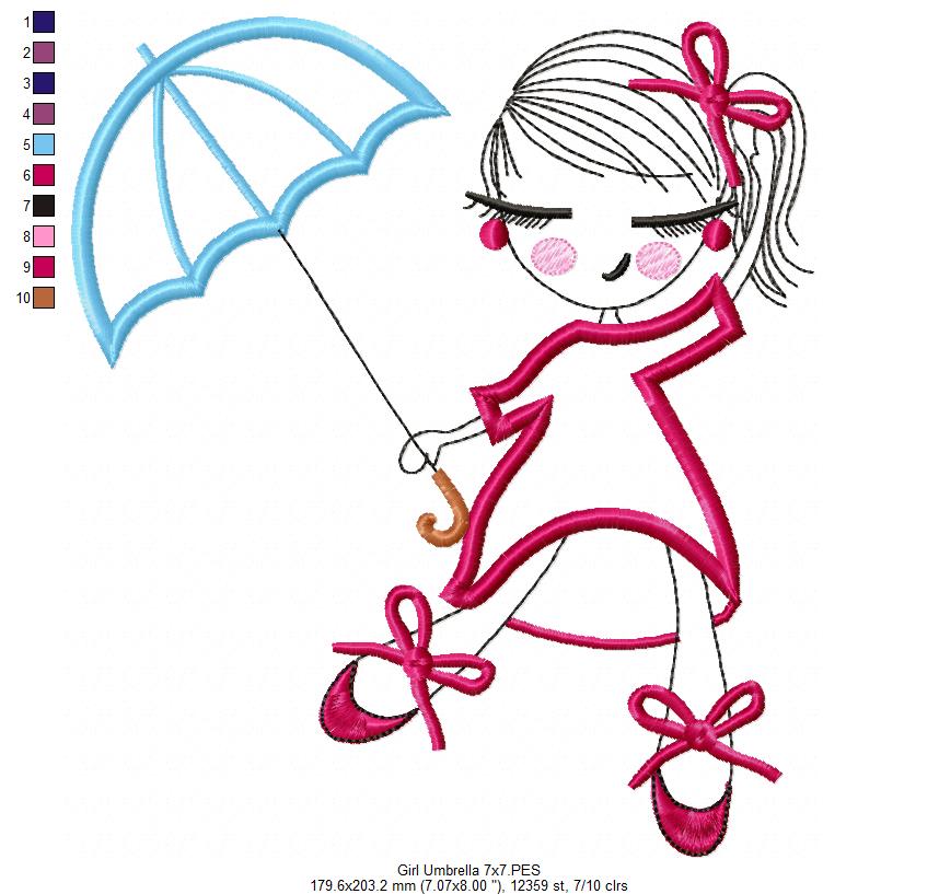 Swirly Girl and Umbrella - Applique Embroidery