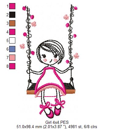 Swirly Girl on Garden Swing - Applique