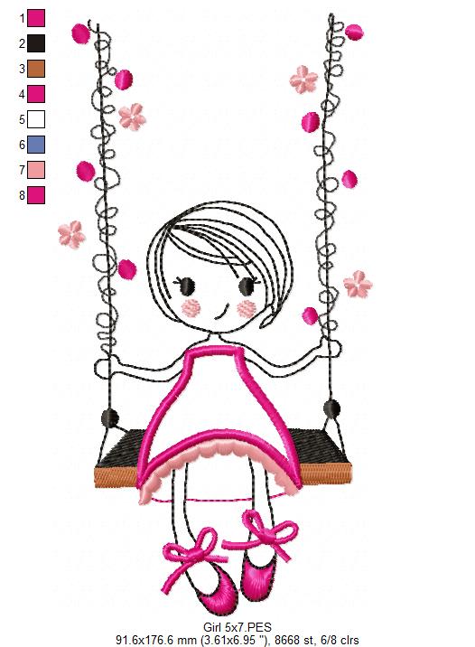 Swirly Girl on Garden Swing - Applique