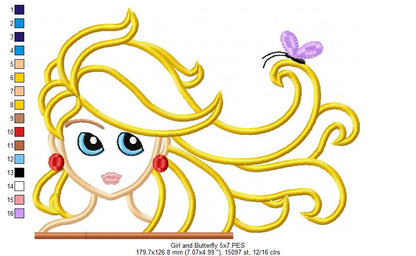 Beautiful Girl and Butterfly - Applique