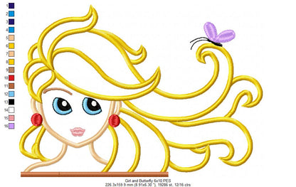 Beautiful Girl and Butterfly - Applique