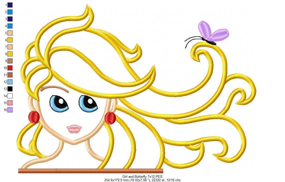 Beautiful Girl and Butterfly - Applique