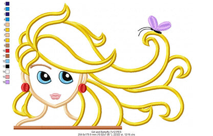 Beautiful Girl and Butterfly - Applique
