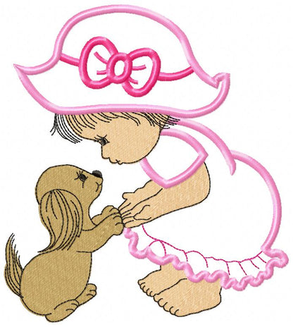 Baby Girl and Puppy - Applique - Machine Embroidery Design