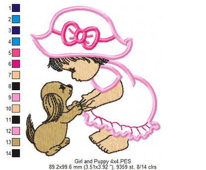 Baby Girl and Puppy - Applique - Machine Embroidery Design