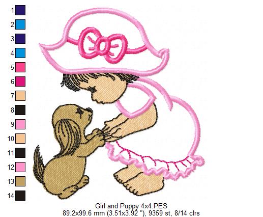 Baby Girl and Puppy - Applique - Machine Embroidery Design